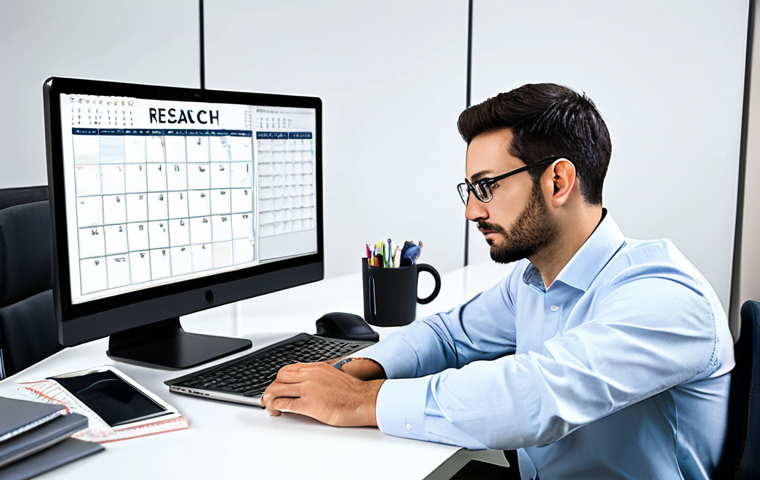 A focused professional entrepreneur, fully clothed in modest business casual attire, working diligently at a clean, modern desk. They are surrounded by a laptop displaying a content calendar or keyword research tool, and a notebook filled with ideas. A camera or microphone is subtly placed in the background, suggesting multimedia content creation. The office environment is bright and organized, conveying efficiency and strategic planning. safe for work, appropriate content, fully clothed, professional dress, perfect anatomy, correct proportions, natural pose, well-formed hands, proper finger count, natural body proportions, high-quality, professional photography.