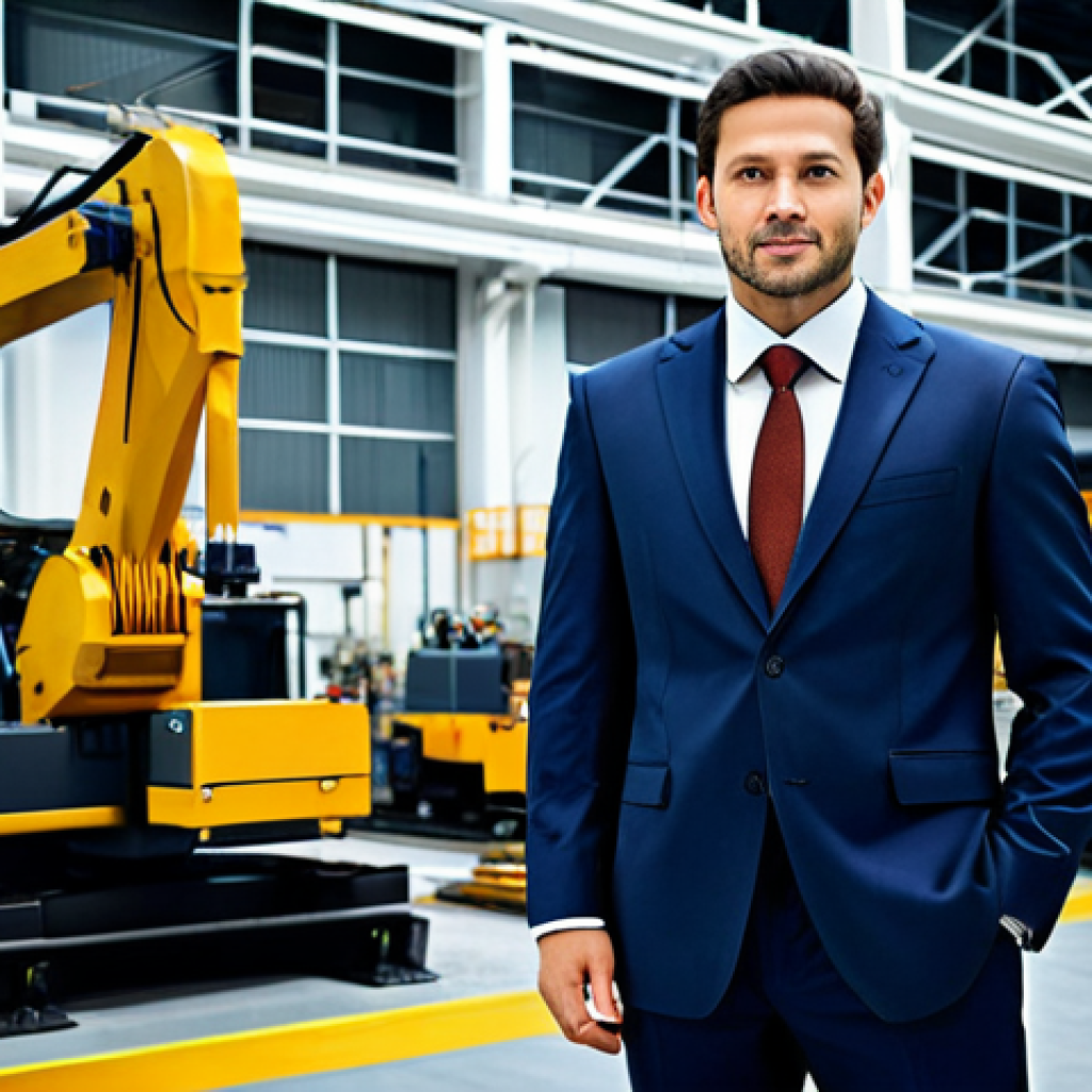 비즈니스 원가 절감을 위한 성과 관리 시스템 - "A confident engineer in a fully clothed, modest business suit, standing in a modern factory with co...